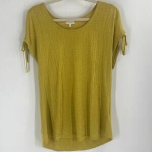 Laura Petites Large Chartreuse Green Textured Knit Short Sleeve Viscose Top